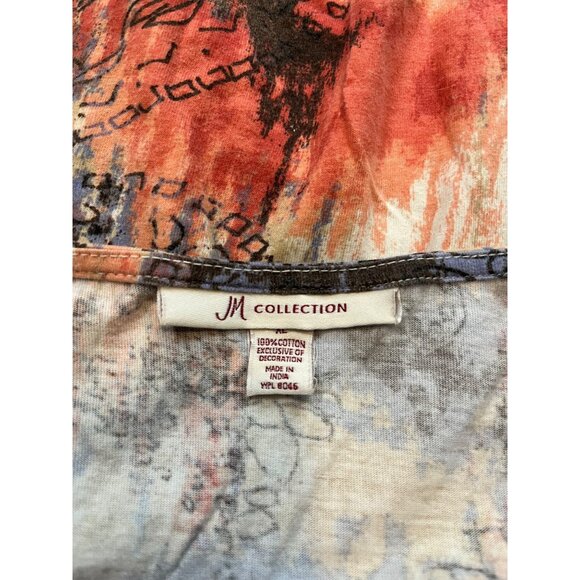 JM Collection Abstract Floral Long Sleeve Top Size XL Tunic 100% Cotton India - Picture 6 of 8
